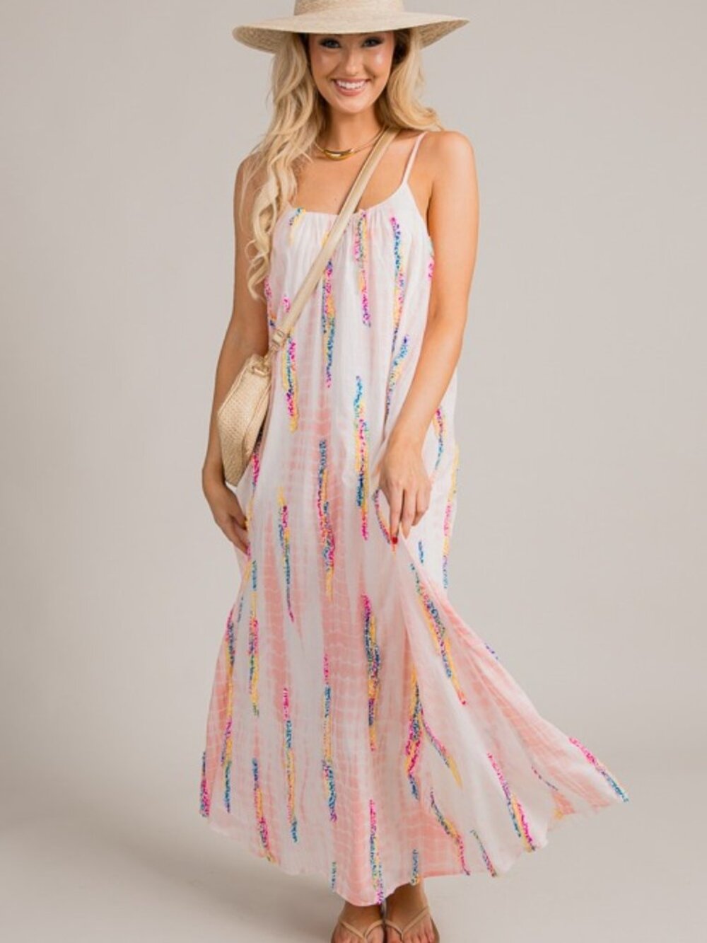 URBAN DAIZY Multicolor Tie-Dye Embroidered Cami Maxi Dress